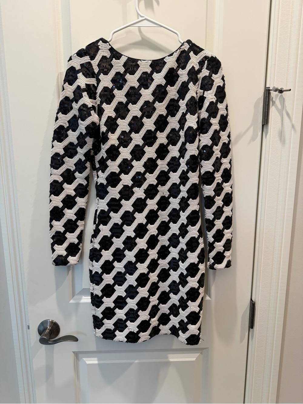 Dress the Population Black and White Geometric Mini Dress